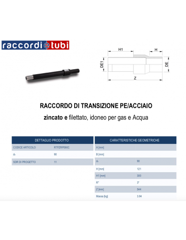 GIUNTO DI TRANSIZIONE DIRITTO PE/ACCIAIO 90X3"
