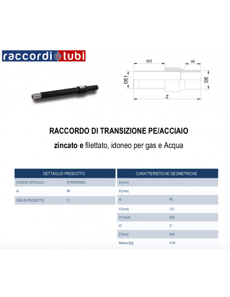 GIUNTO DI TRANSIZIONE DIRITTO PE/ACCIAIO 90X3"