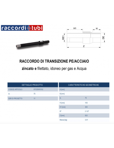 GIUNTO DI TRANSIZIONE DIRITTO PE/ACCIAIO 75X2.1/2