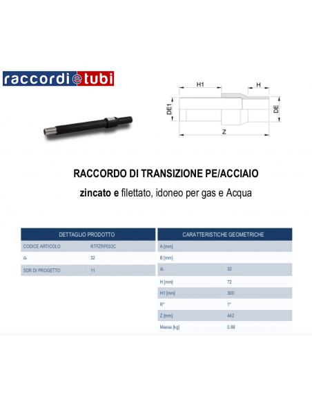 GIUNTO DI TRANSIZIONE DIRITTO PE/ACCIAIO 32X1"
