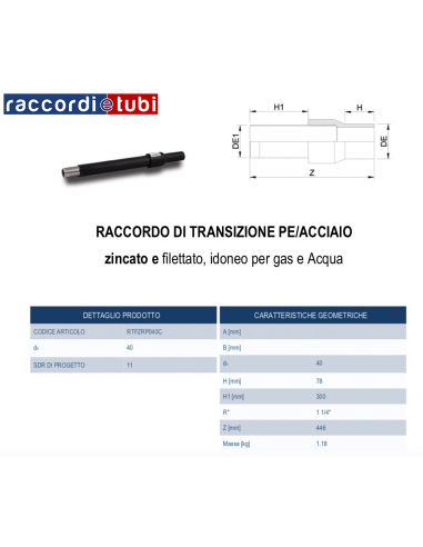 GIUNTO DI TRANSIZIONE DIRITTO PE/ACCIAIO 40X1.1/4