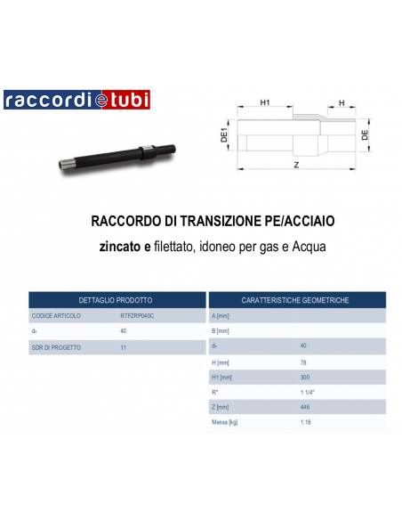 GIUNTO DI TRANSIZIONE DIRITTO PE/ACCIAIO 40X1.1/4