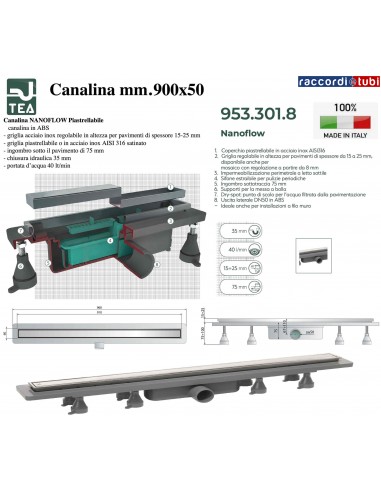 CANALINA PER DOCCIA 900X50mm TEA OMP  ''NANOFLOW''