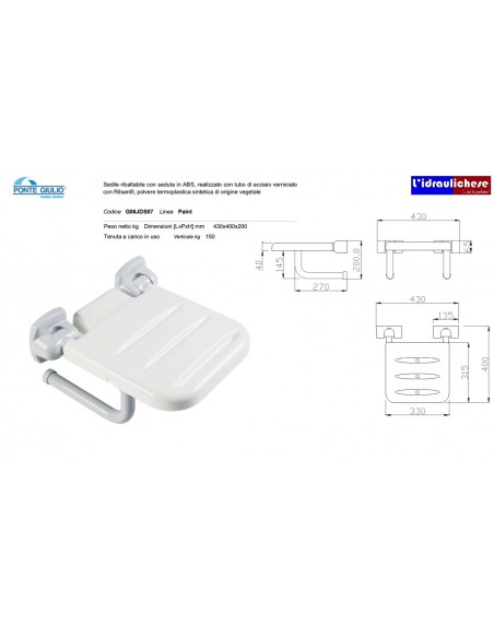 SEGGIOLINO RIBALTABILE PER DOCCIA CON RINFORZO G06JDS07