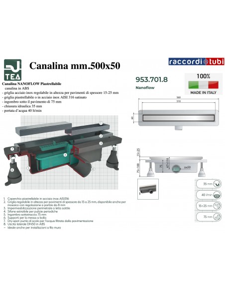 DUSCHKANAL 500X50mm TEA OMP "NANOFLOW"