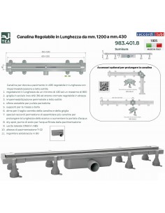 CANALINA PER DOCCIA SU MISURA DA mm.1200 a mm.430 TEA OMP