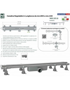 CANALINA PER DOCCIA SU MISURA DA mm.800 a mm.430 TEA OMP