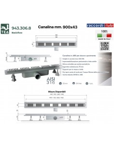 CANALINA PER DOCCIA 900X43mm TEA OMP ''BASICFLOW"