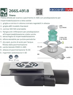 SIFONE PAVIMENTO ABS GRIGLIA INOX 120x120mm TEA OMP