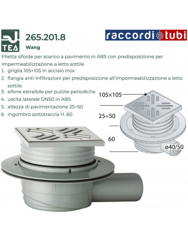 SIFONE PAVIMENTO ABS D.40mm PIASTRA 105x105mm...