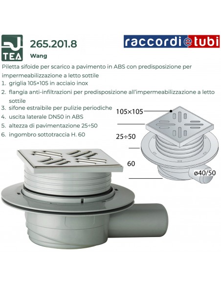 BODENABLAUF SIFON ABS D.40mm PLATTE 105x105mm TEA OMP