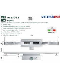 CANALINA PER DOCCIA MINIFLOW LINEARE mm.700X42 TEA OMP