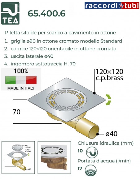 SIFONE MINIFLOW QUADRATO mm.110X110 TEA OMP 