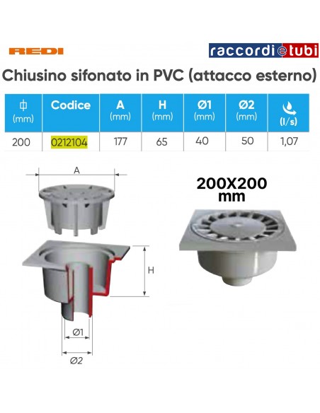 CHIUSINO SIFONATO CM.20X20 REDI 0212104