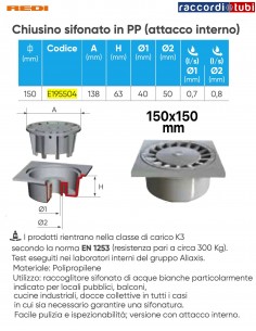 SIFONABDE ABDECKUNG 15X15 CM REDI E195504 AUS PP