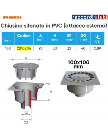 SIFONIERTER ABSCHLUSSDECKEL CM.10X10 REDI 0210804