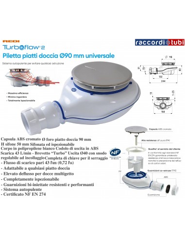 SIFONE PIATTO DOCCIA REDI DIAMETRO 90 TURBOFLOW-2