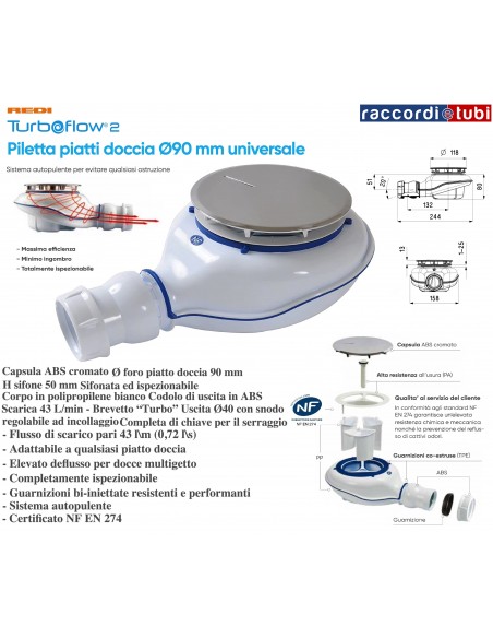 SIFONE PIATTO DOCCIA REDI DIAMETRO 90 TURBOFLOW-2