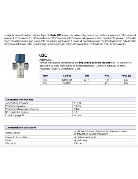 MISCELATORE TERMOSTATICO WATTS 1"PER IMPIANTI RADIANTI