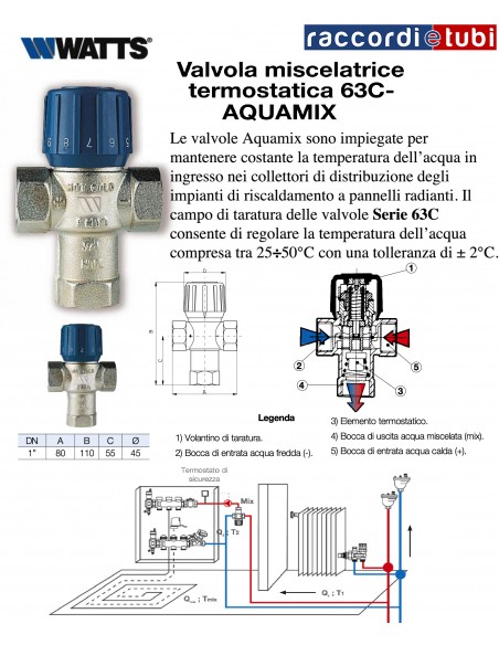 MISCELATORE TERMOSTATICO WATTS 1"PER IMPIANTI RADIANTI