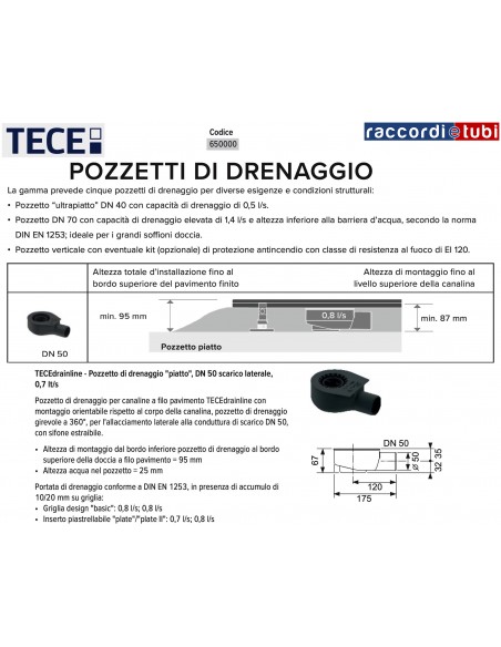 POZZETTO DI SCARICO TECEdrainline PIATTO 650000