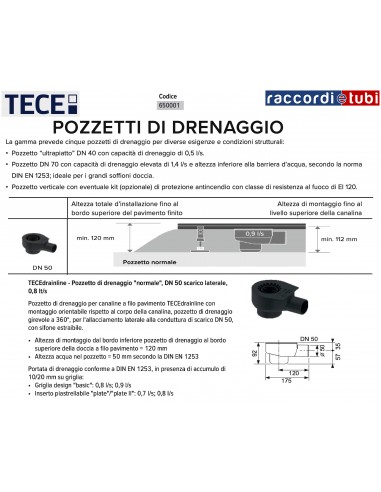 POZZETTO DI SCARICO TECEdrainline PIATTO 650001