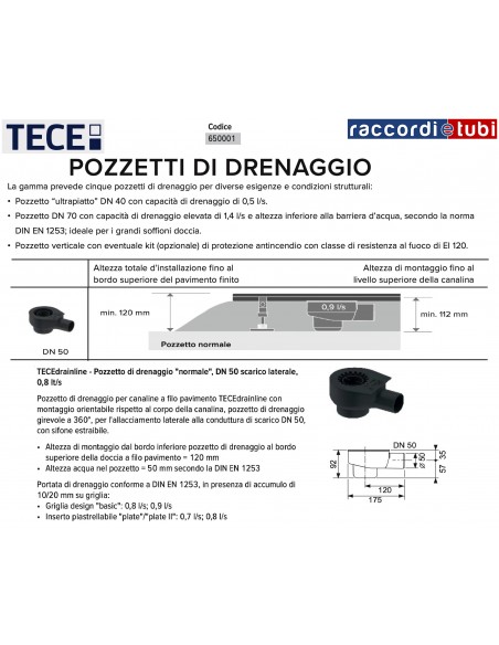 POZZETTO DI SCARICO TECEdrainline PIATTO 650001