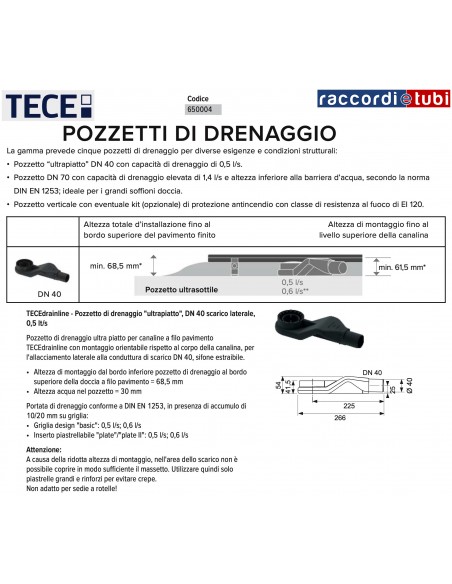 POZZETTO DI SCARICO TECEdrainline NORMALE 650001