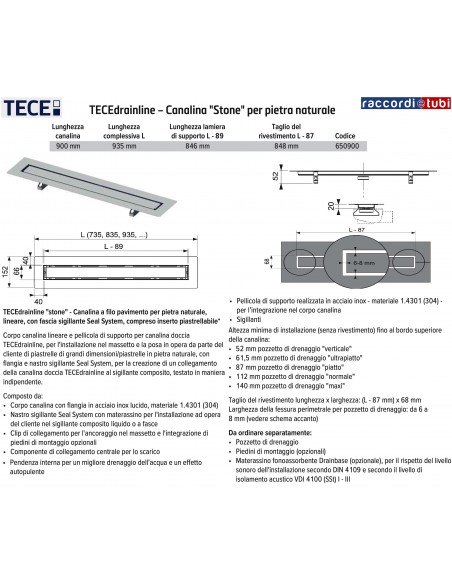 TECE TECEdrainline Rinne CM.90 MODELL STEINE