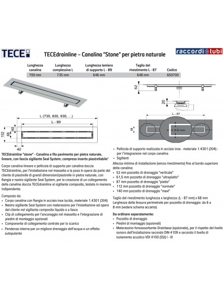 CANALETTA TECE TECEdrainline CM.70 MODELLO STONES