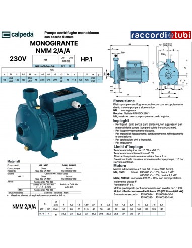 ELETTROPOMPA CALPEDA HP.1 NMM  2/A/A 230V HP.1...