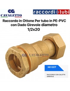 RACCORDO IN OTTONE CON CALOTTA GIREVOLE 1/2X20 PER TUBO...