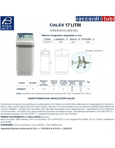 ADDOLCITORE ACQUA BREVETTI CALEX CD30417 LITRI 17