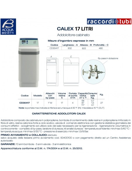 WASSERENTHÄRTER PATENTE CALEX CD30417 LITER 17