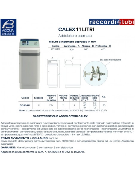 WASSERENTHÄRTER PATENTE BREVETTI CALEX CD30411 LITER 11