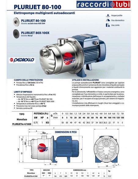 ELEKTROPUMPE PEDROLLO PLURIJETm 4/100X 230v