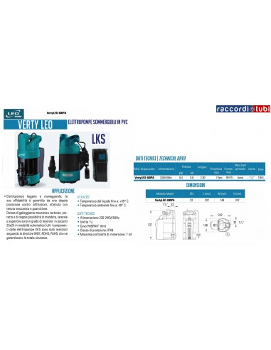 ELETTROPOMPA IMMERSIONE LEO PUMP LKS400PA
