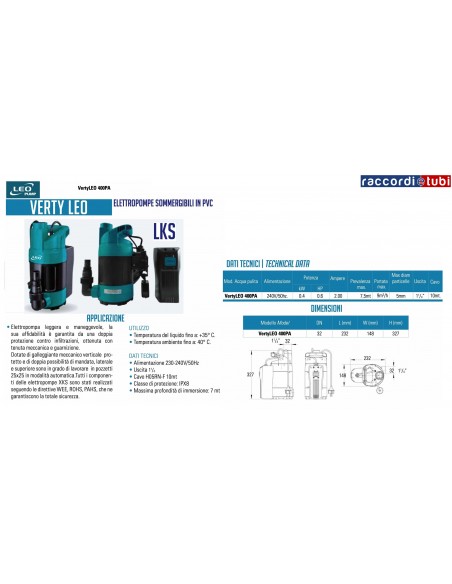 ELETTROPOMPA IMMERSIONE LEO PUMP LKS400PA