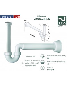 SIFONE LAVABO TEA IN PP D.11/4''x40mm h.75-250mm
