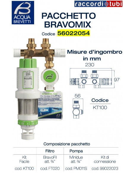 BRAVO MIX FILTER 3/4 SELBSTREINIGEND DOSIERPUMPE 3/4 KIT EINFACHE INSTALLATION 1" ART.56022054