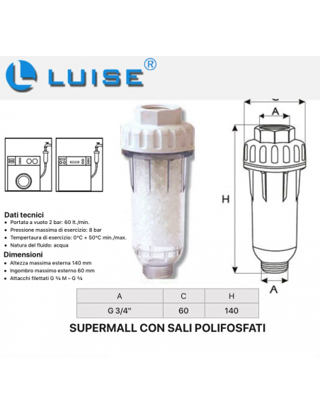 FILTRO POLIFOSFATO PER LAVATRICE 3/4 MF