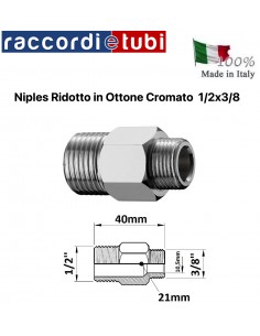 NIPLES RIDOTTO IN OTTONE CROMATO  SENZA ROSONE D.1/2''x3/8''