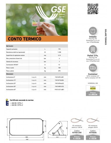 PANNELLO SOLARE ATI HYDROSOL 200 HS200