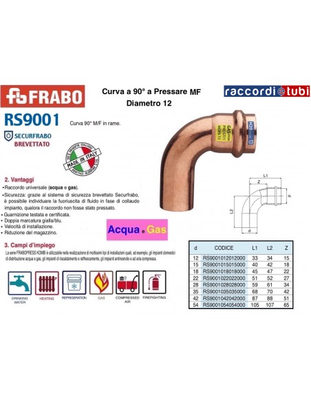 CURVA RAME A PRESSARE  90° MASCHIO FEMMINA  12X12