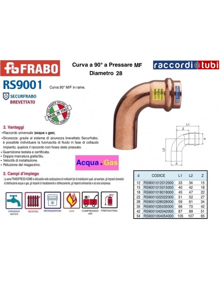 CURVA RAME A PRESSARE  90° MASCHIO FEMMINA 28X28