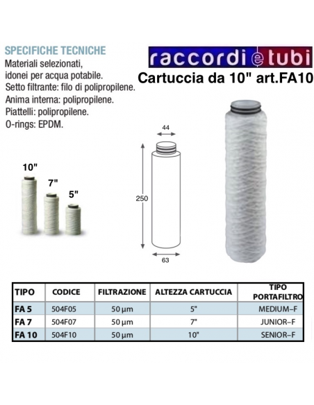 GEWICKELTE FILTERKARTUSCHE AUS DRAHT 10" MIT O-RING FA10 504F10