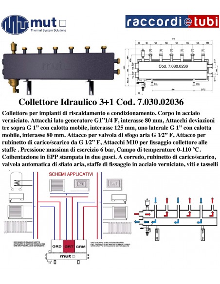 Collettore Idraulico 3+1 MUT Cod. 7.030.02036 per impianti di riscaldamento e condizionamento