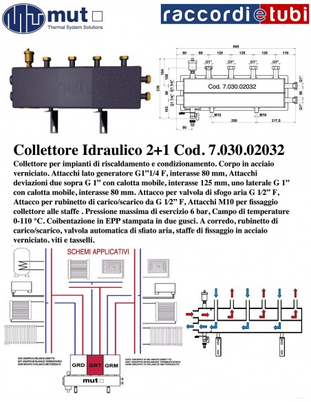 Collettore Idraulico 2+1 MUT Cod. 7.030.02032 per impianti di riscaldamento e condizionamento