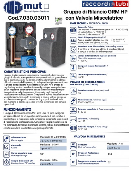 HP Fördergruppe mit motorisiertem Dreiwege-Mischventil on/off 230 Vac mit Pumpe 703003011