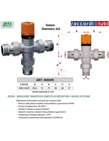 MISCELATORE TERMOSTATICO SOLARE FAR 3/4 3955 34VR